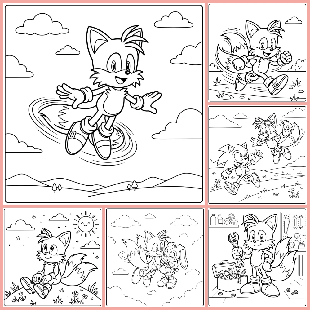 A collage of different coloring page designs.