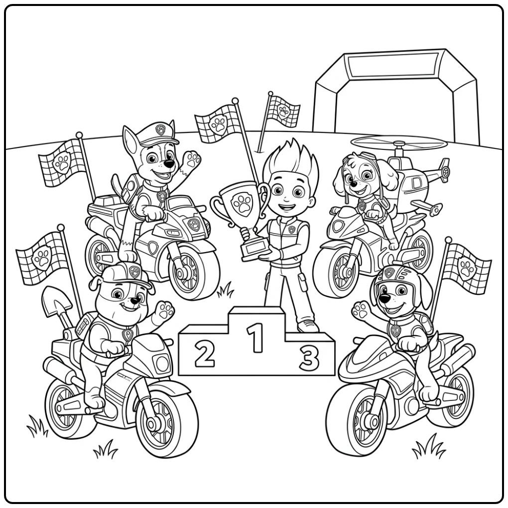 Raceviering patrol moto pups paw patrol moto pups kleurplaat team