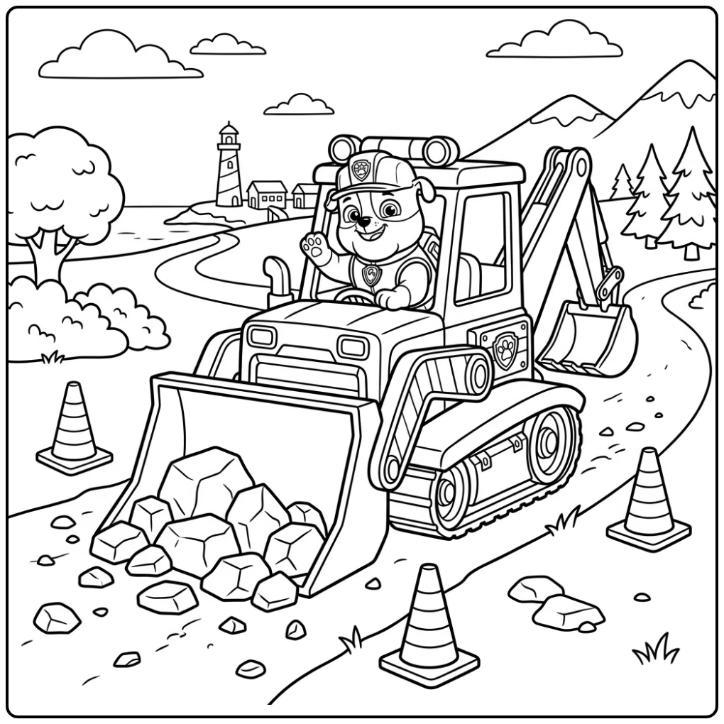 Avontuurlijke kleurplaat paw patrol rubble ruimt weg met bulldozer