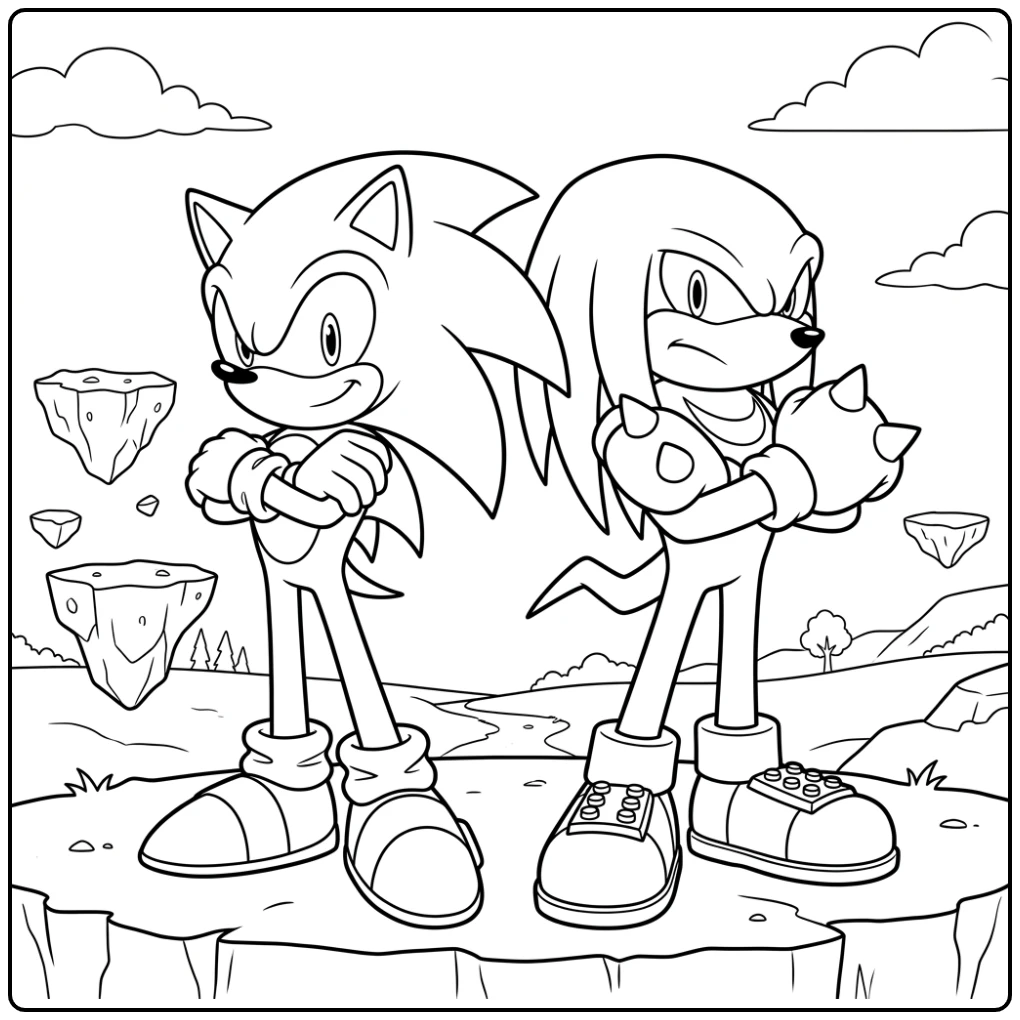 Sonic en Knuckles, heldhaftige sonic kleurplaat klaar voor actie.