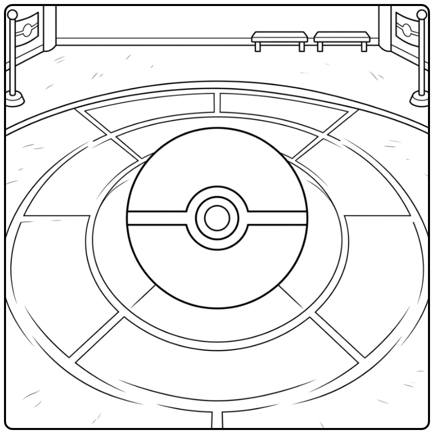 Pokemon bal kleurplaat in training arena, klaar voor avontuur