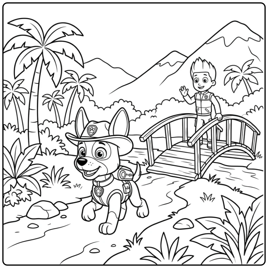 Kleurplaat Paw Patrol Tracker: Jungle-avontuur met Ryder