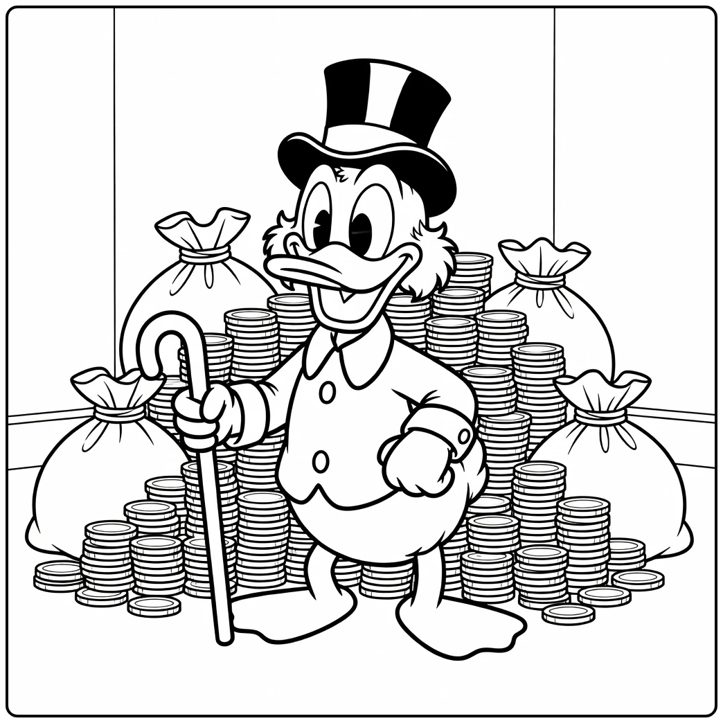 Dagobert Duck bij zijn goudschat – kleurplaat dagobert duck.