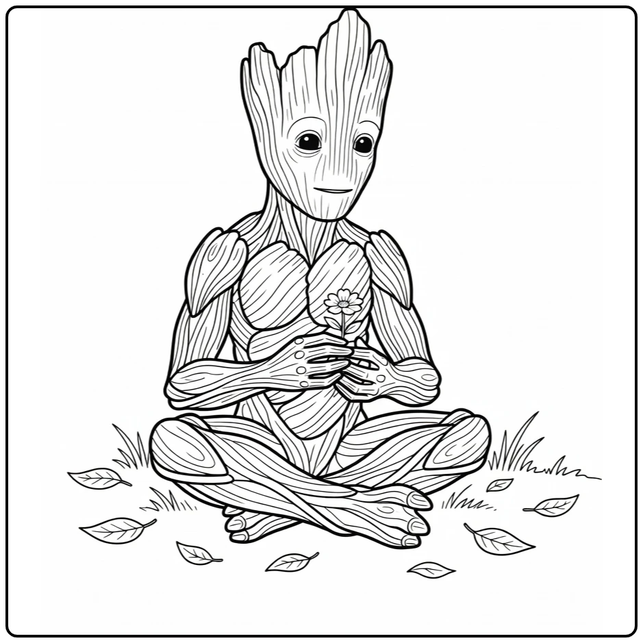 Kleurplaat Groot kruisbeens met klein bloempje en bladeren