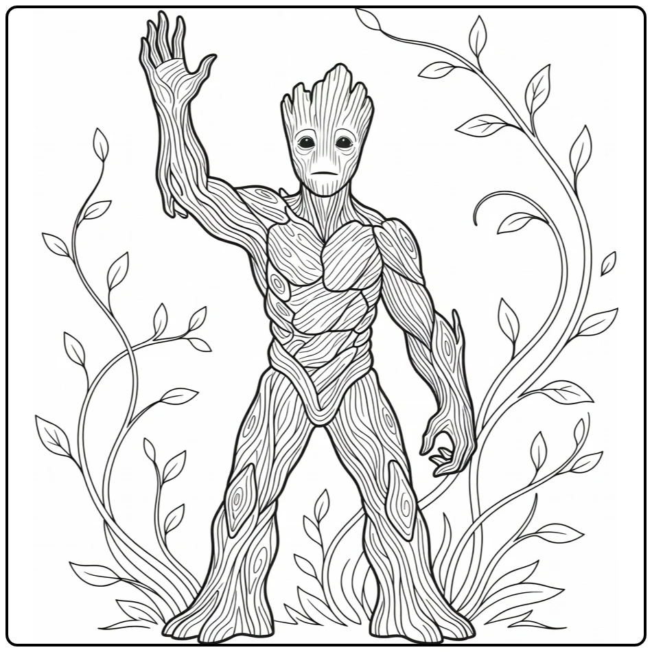 Kleurplaat Groot heroïsch met opgeheven arm en bast