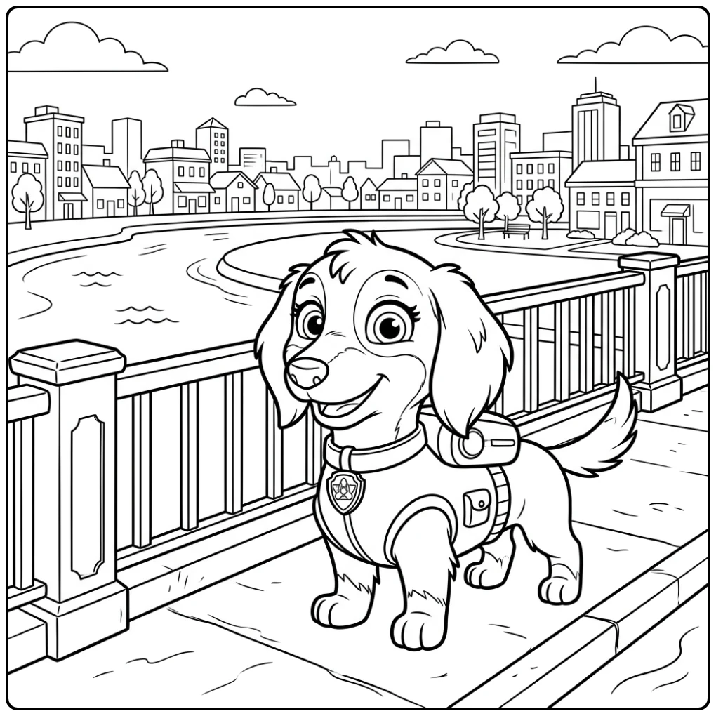 kleurplaat paw patrol liberty: Liberty kijkt uit over rivier