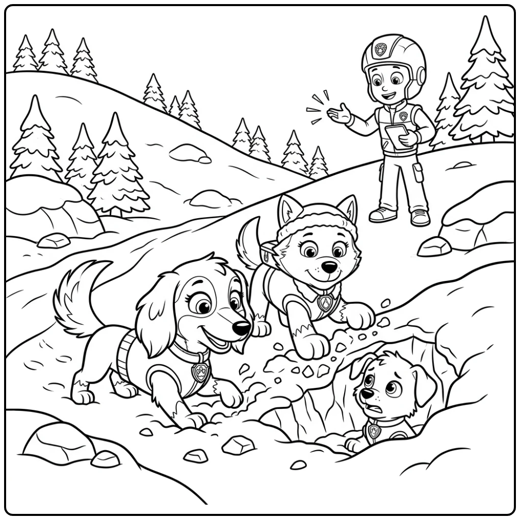 kleurplaat paw patrol liberty: Liberty en Everest redden puppy.