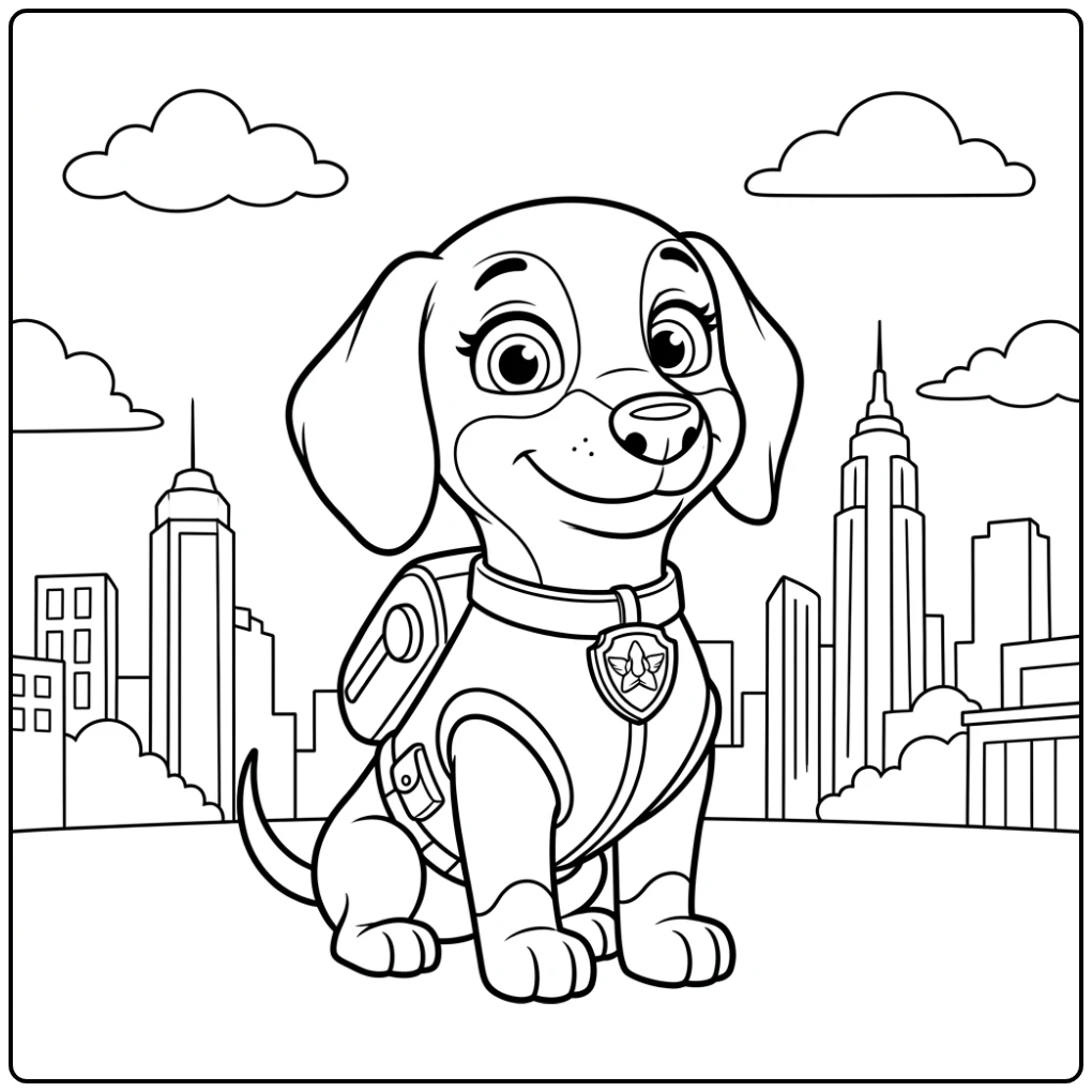 kleurplaat paw patrol liberty: heldhaftige Liberty met badge.