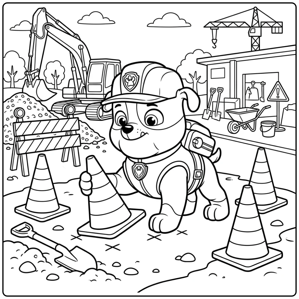 Rubble plaatst veilig verkeerskegels, kleurplaat paw patrol rubble