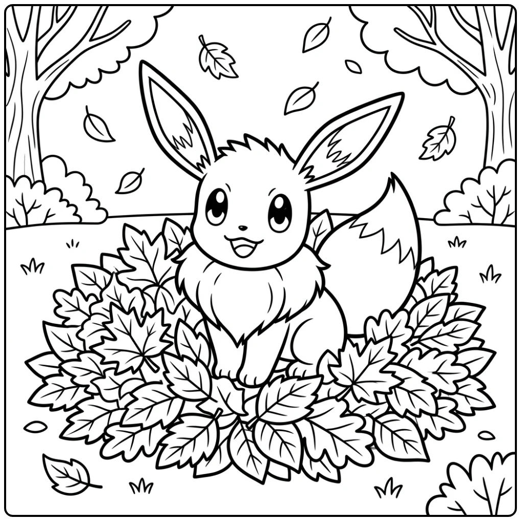 Schattige kleurplaat pokemon schattig eevee in zachte bladeren
