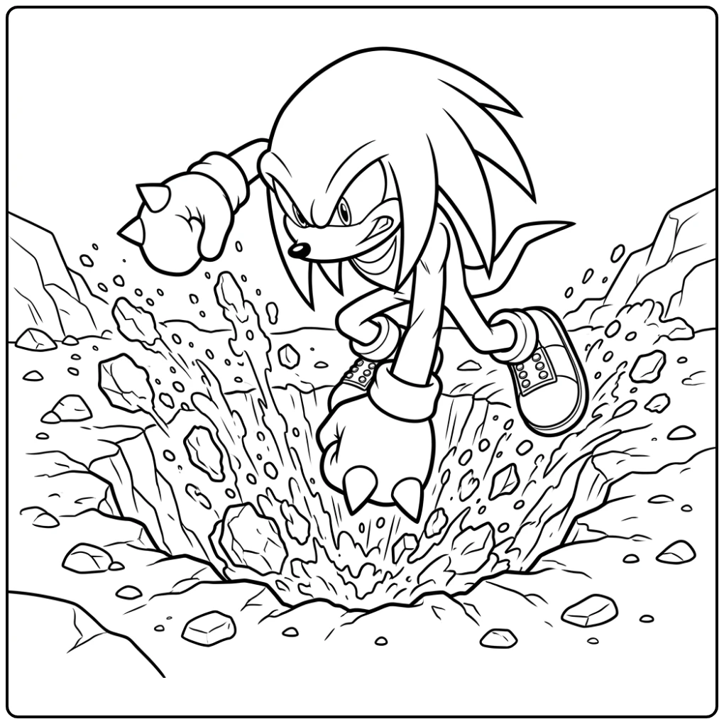 Dynamische Knuckles kleurplaat: Echidna graaft in de aarde