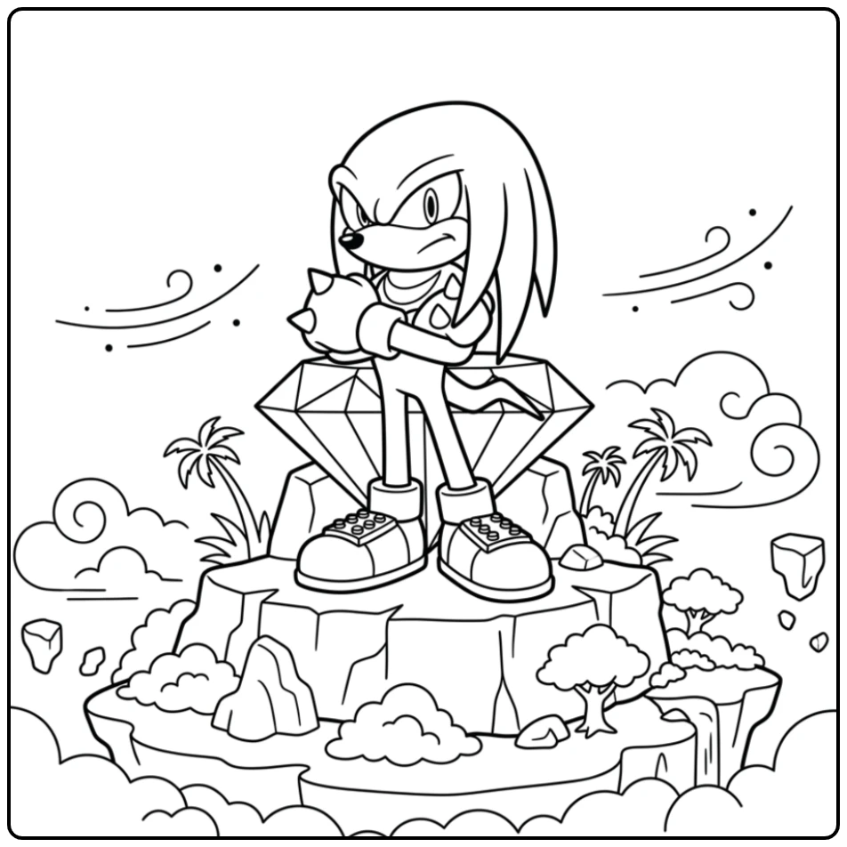 Knuckles kleurplaat op Angel Island, met wind die waait.