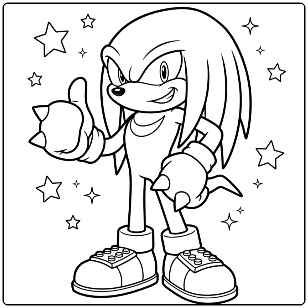 Knuckles lacht en geeft een duim omhoog; een vrolijke knuckles kleurplaat.