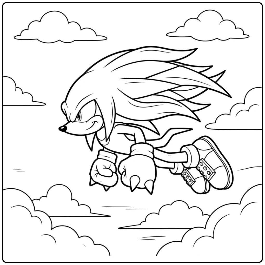 Knuckles zweeft door de lucht, een dynamische knuckles kleurplaat.