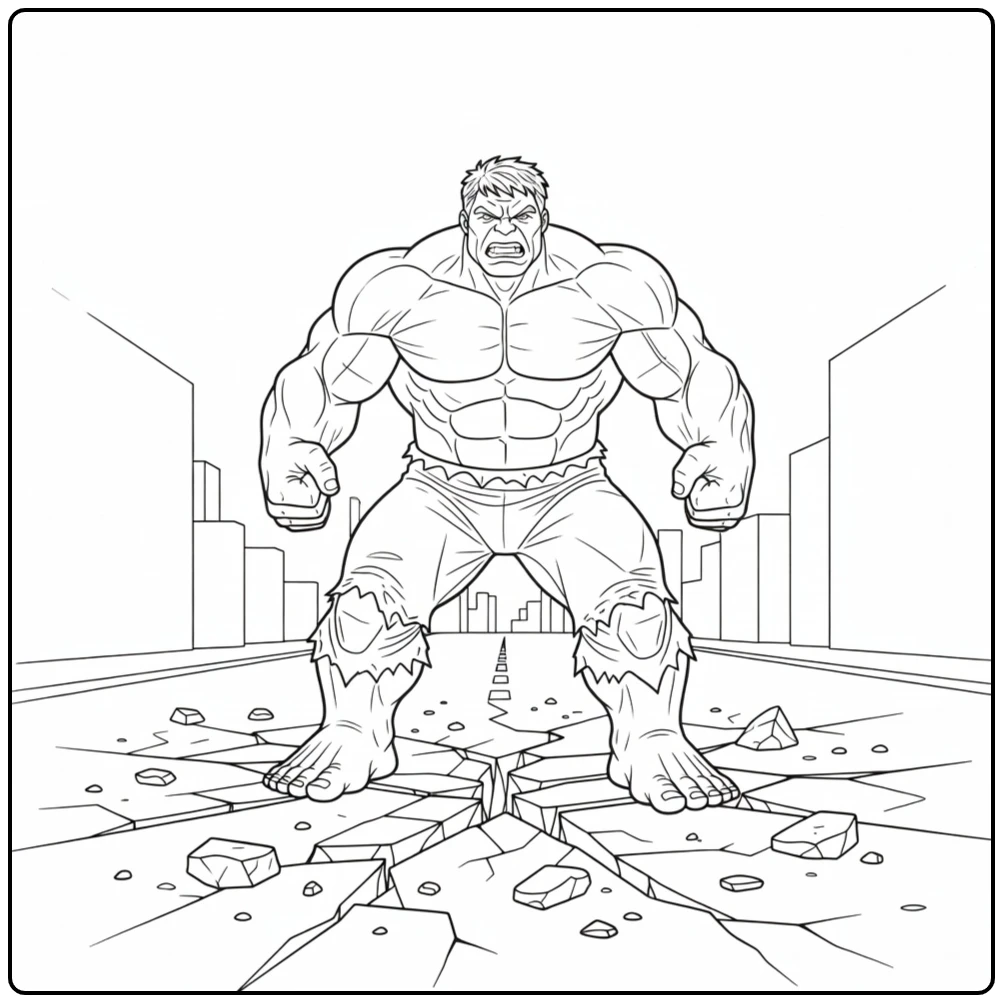 Stoere hulk kleurplaat op een gebarsten straat in de stad.
