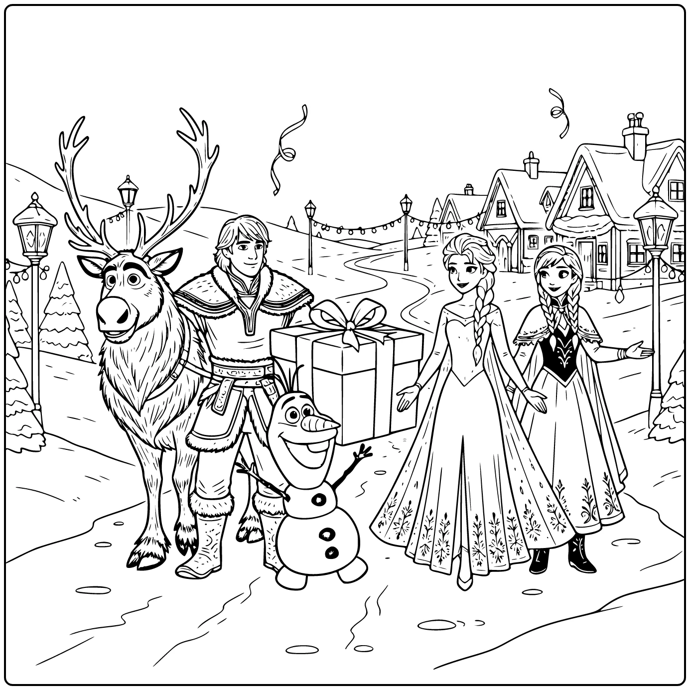 Leuke kleurplaat frozen verjaardag met Kristoff en Sven.