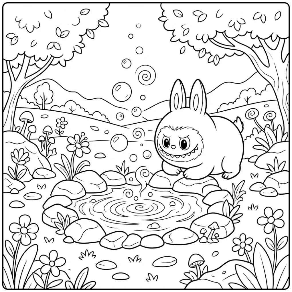 Schattige labubu big into energy kleurplaat bij de bron.