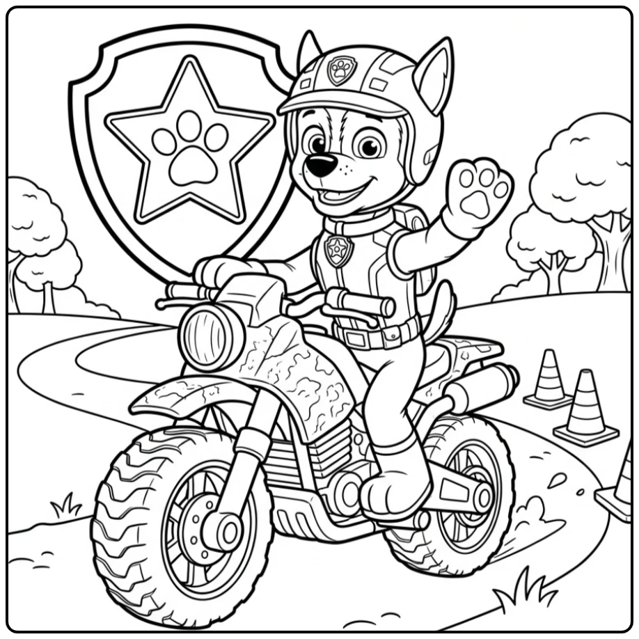 Chase stopt zijn motor, een patrol moto pups paw patrol moto pups kleurplaat.