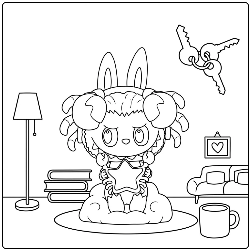 Schattig konijn in Kreeft kleurplaat met een ster en wolken.