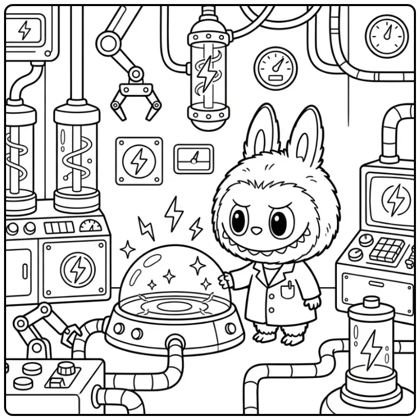 Futuristisch labubu big into energy kleurplaat printen.