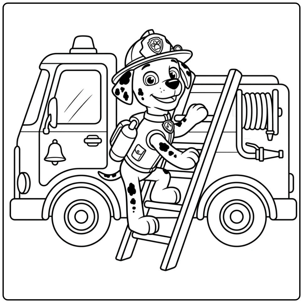Marshall klimt ladder, paw patrol kleurplaat makkelijk voor kids.