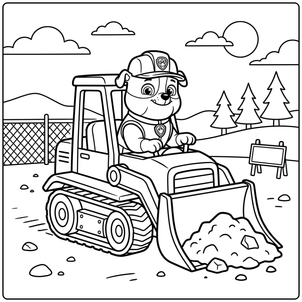 Rubble's bulldozer avontuur: een paw patrol kleurplaat makkelijk