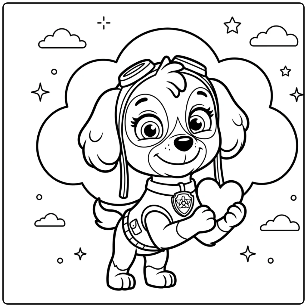 Skye houdt hartje vast, een paw patrol kleurplaat makkelijk.