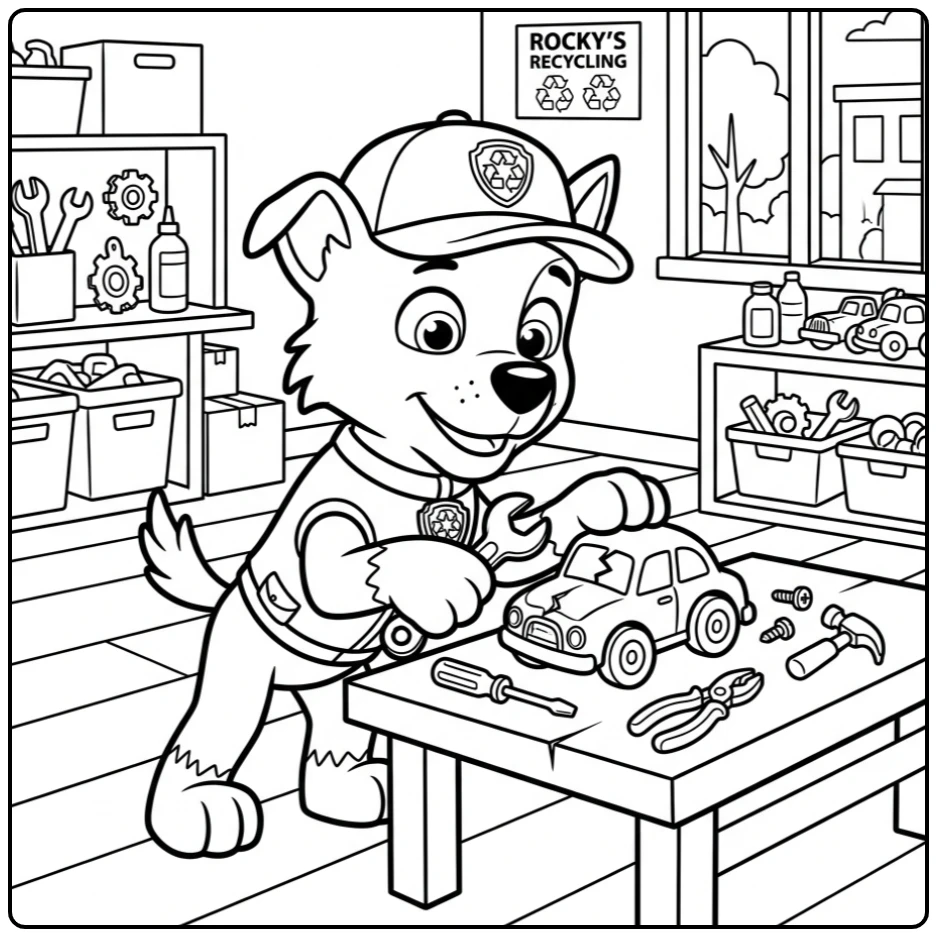 Rocky de klusjesman: paw patrol kleurplaat makkelijk met gereedschap.