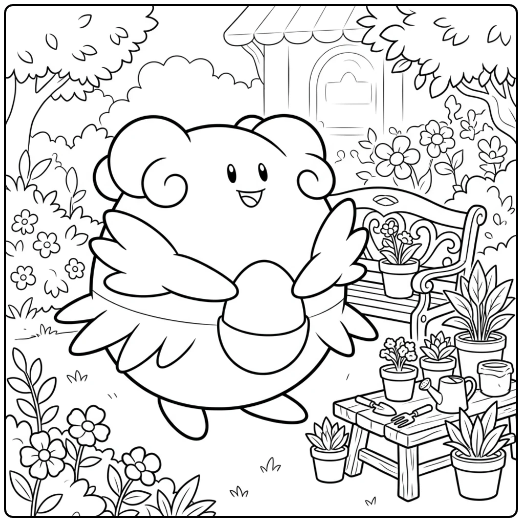 Lieve Pokemon Blissey kleurplaat in een tuinkliniek.