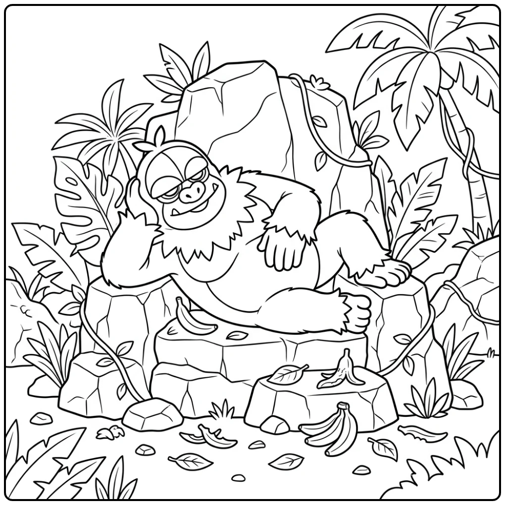 Grappige Pokemon Slaking kleurplaat op een grote stenen rots