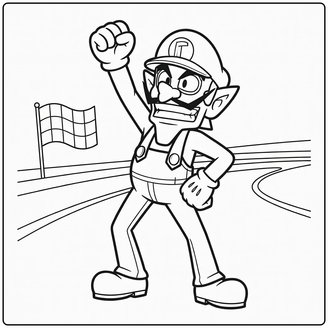 Dramatische waluigi kleurplaat na een gewonnen kartrace.