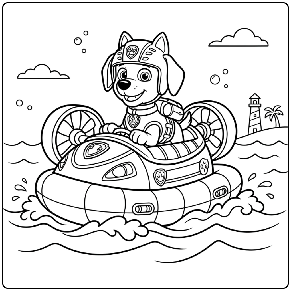 Zuma op hovercraft: paw patrol kleurplaat makkelijk voor jonge fans
