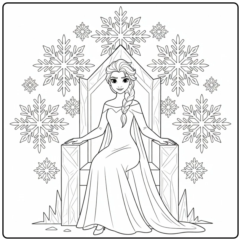 Prachtige elsa kleurplaat op een sierlijke ijstroon.