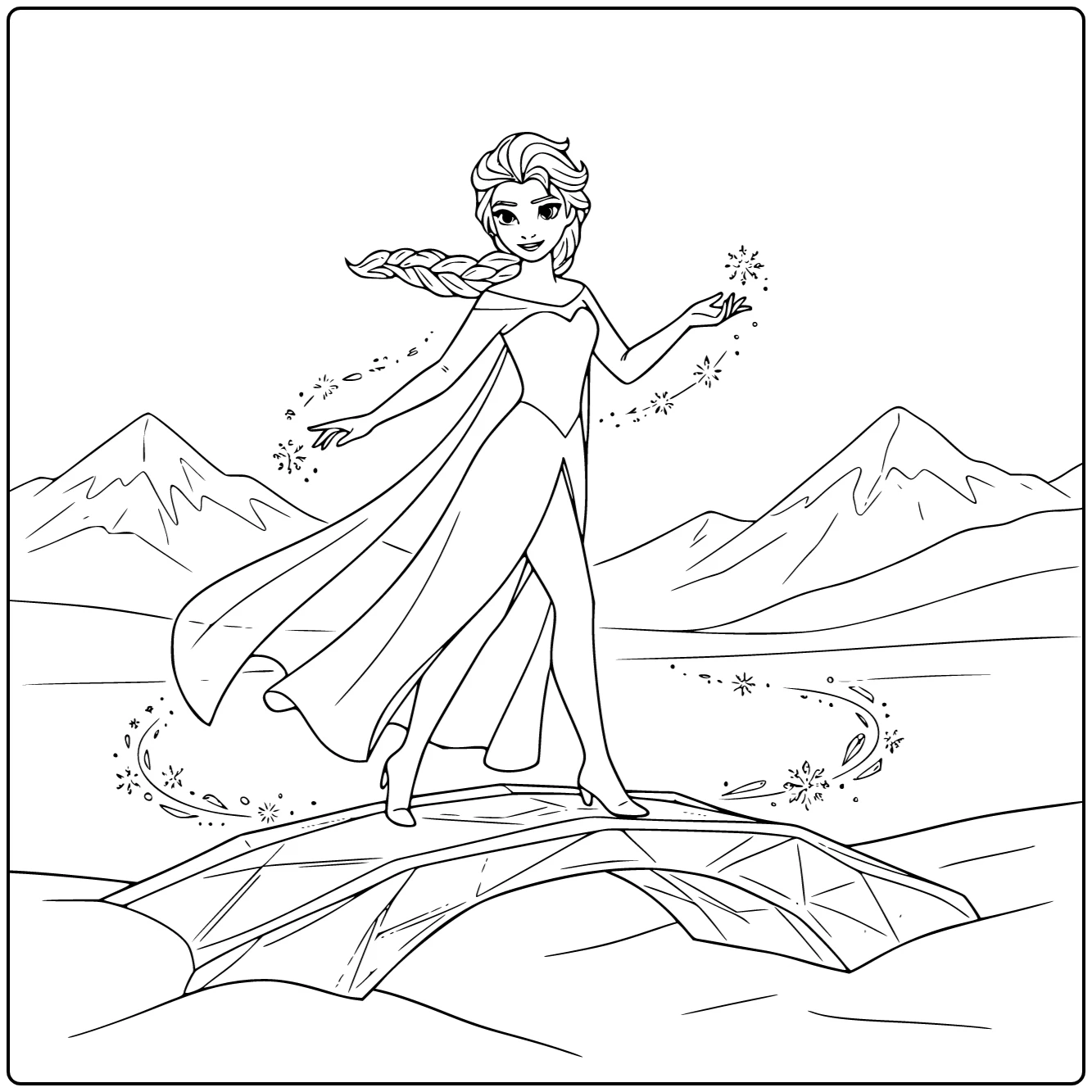Prachtige elsa kleurplaat waar ze een ijsbrug maakt.