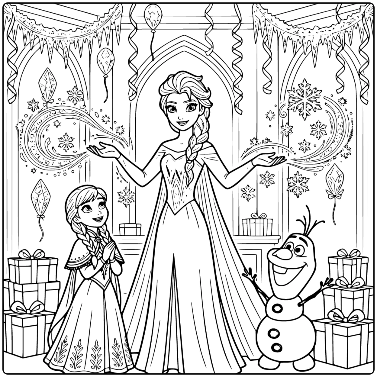 Mooie kleurplaat frozen verjaardag met Elsa en Anna.