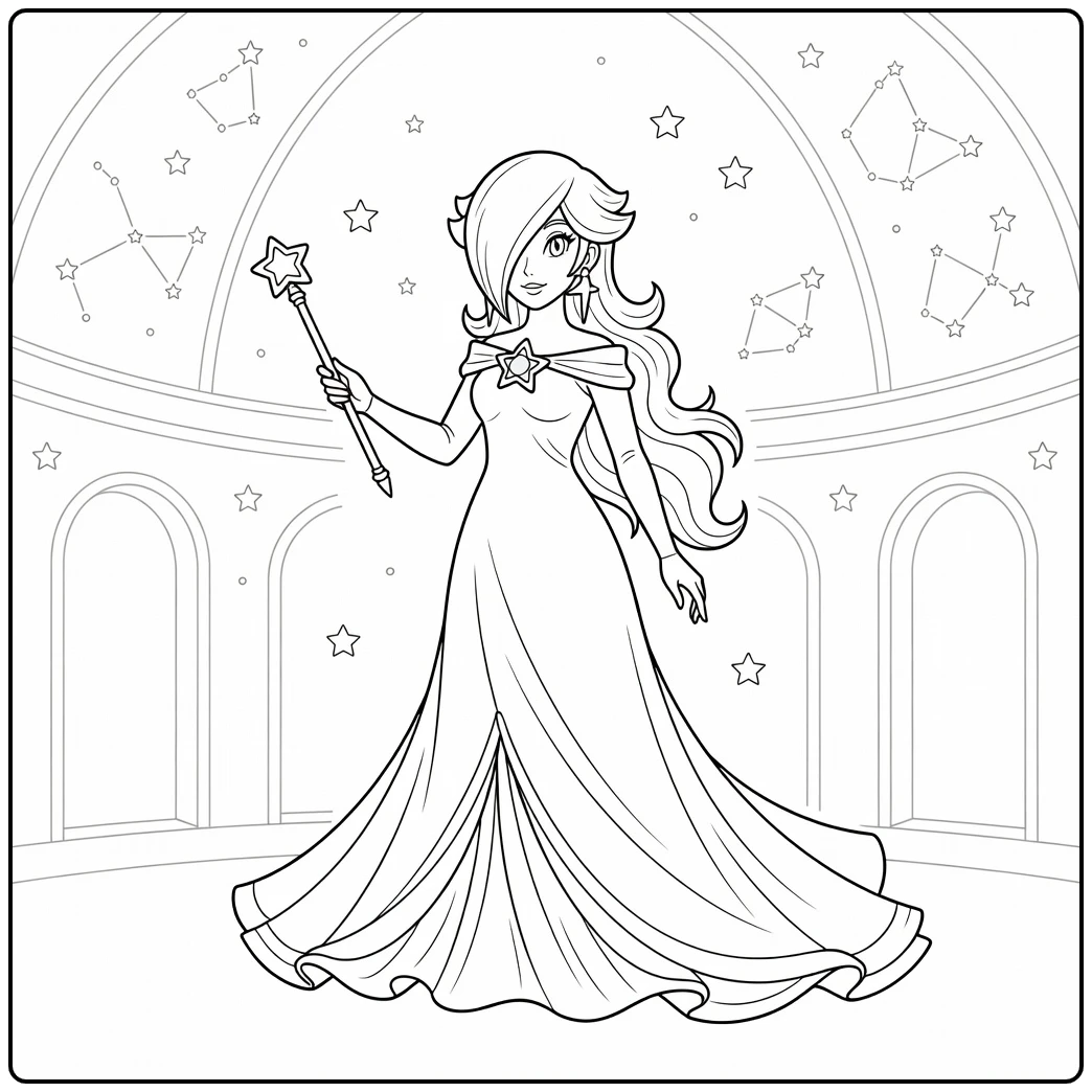 Mooie rosalina kleurplaat in het sterrenobservatorium.