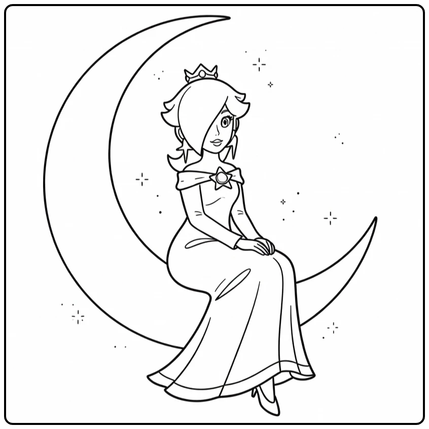 Prachtige rosalina kleurplaat op een halve maan.