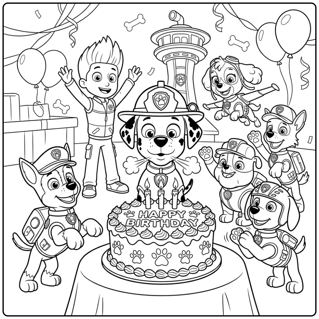 Marshall viert feest met een paw patrol kleurplaat verjaardag!