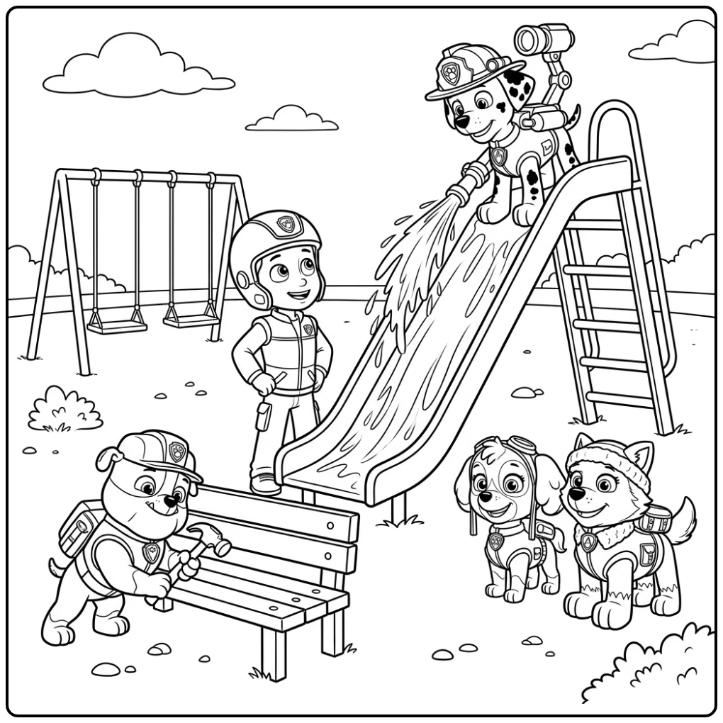 Marshall koelt glijbaan af op deze kleurplaat paw patrol marshall.