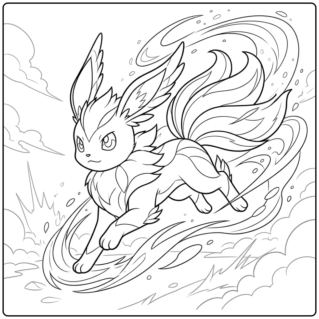 Dynamische pokemon kleurplaat mega eevee die vastberaden voorwaarts springt