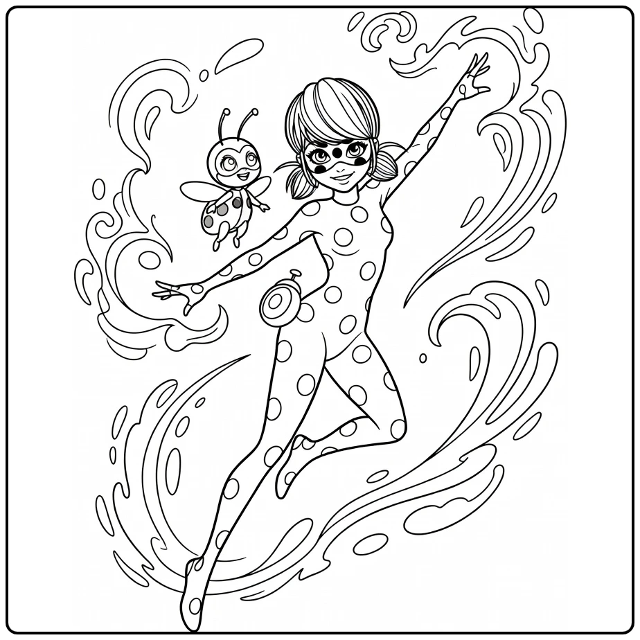 Miraculous kleurplaat: Marinette wordt Ladybug met Tikki