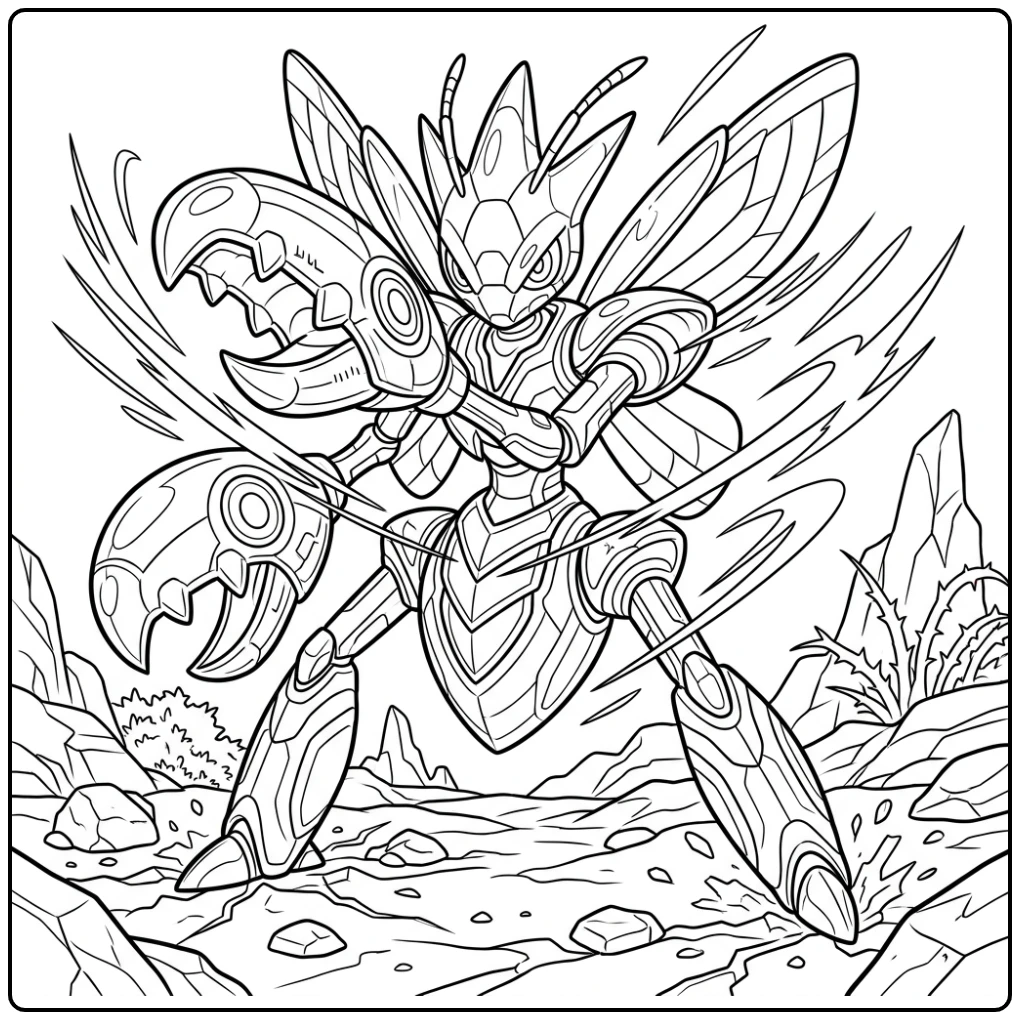 Scizor in gevechtshouding: een kleurplaat pokemon moeilijk uitdaging.