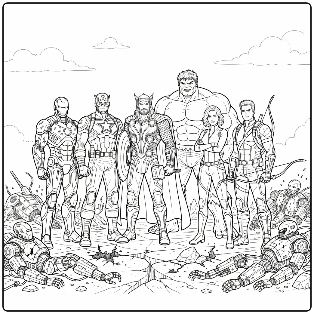Trots team op deze avengers kleurplaat na de overwinning.
