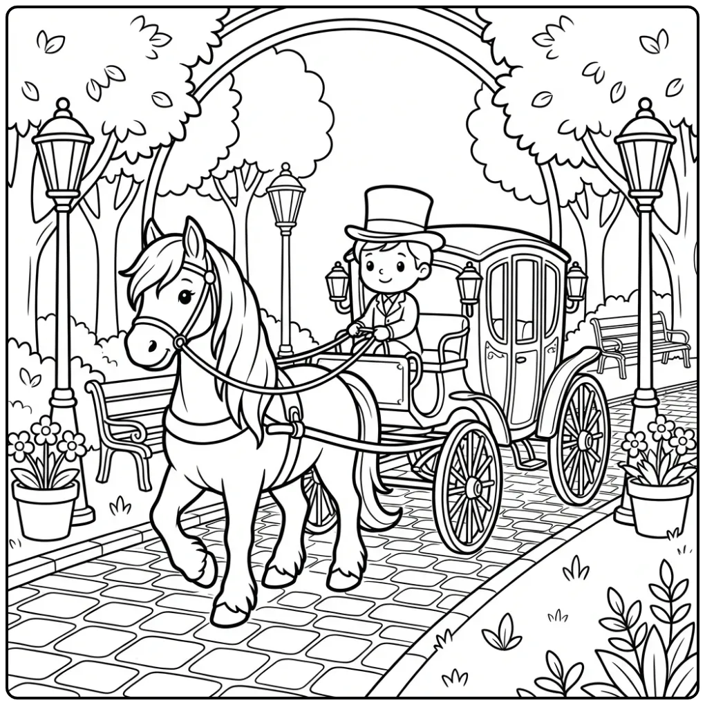 Schattige paarden kleurplaat fries trekt kar