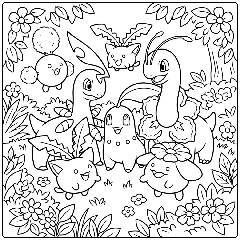 Leuke Pokemon kleurplaat van de tweede generatie in het bos