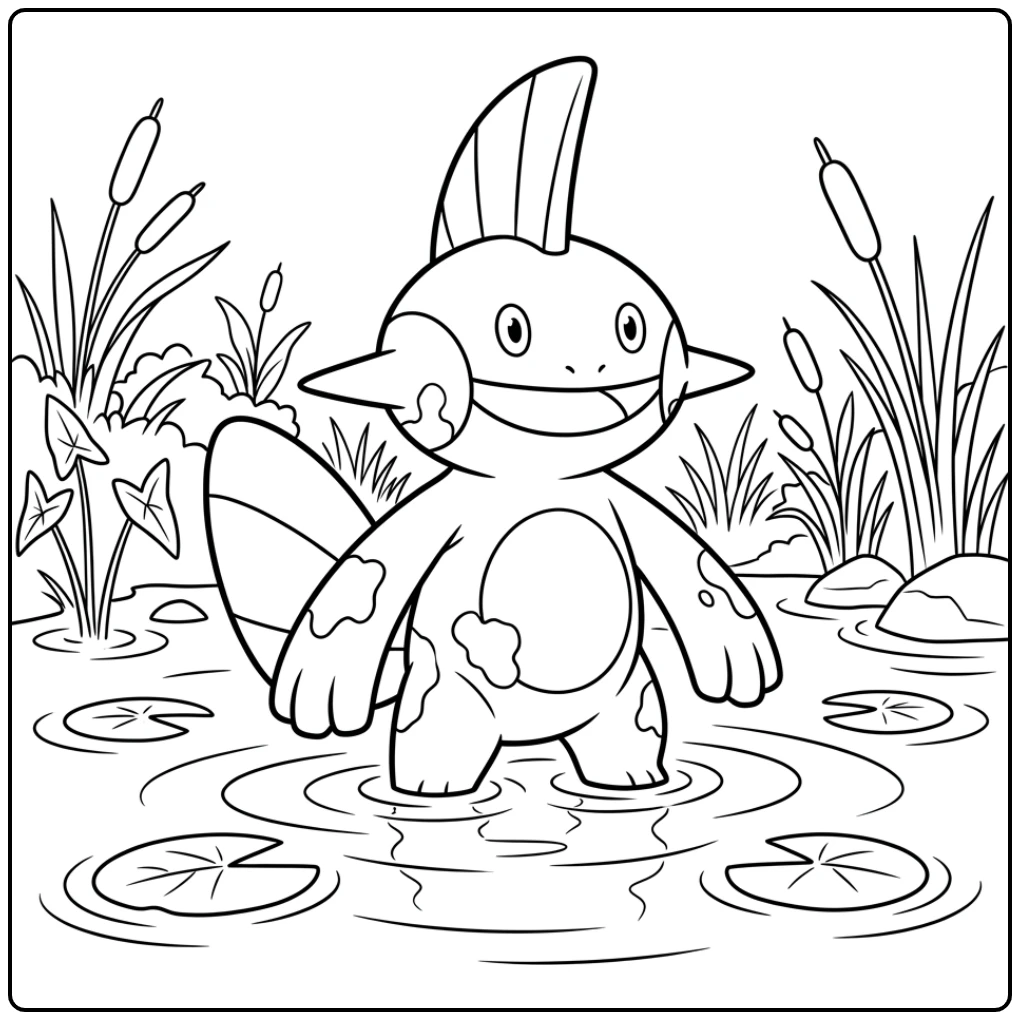 Pokemon Marshtomp kleurplaat in het water.