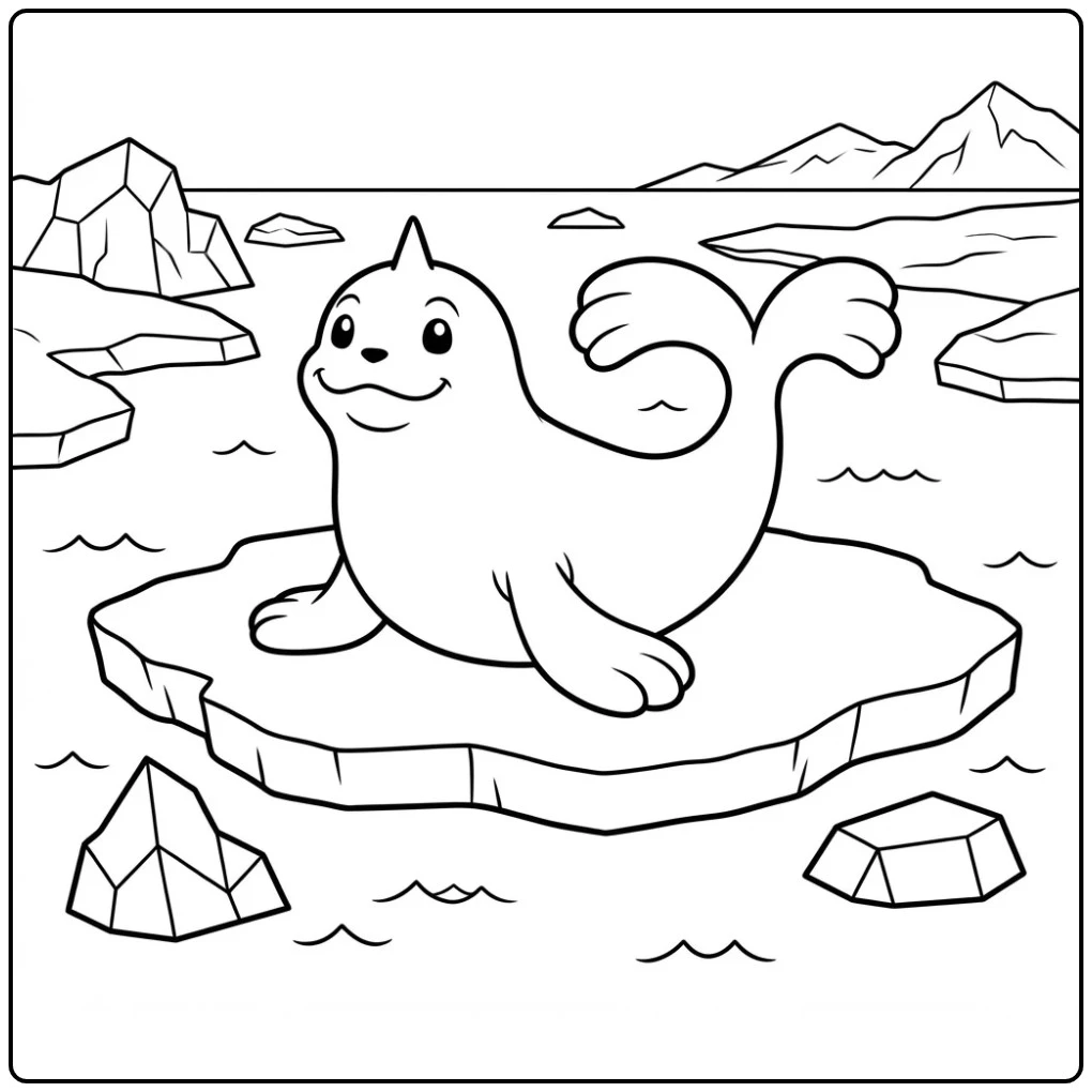 Leuke Pokemon Seel kleurplaat op een drijvende ijschots.