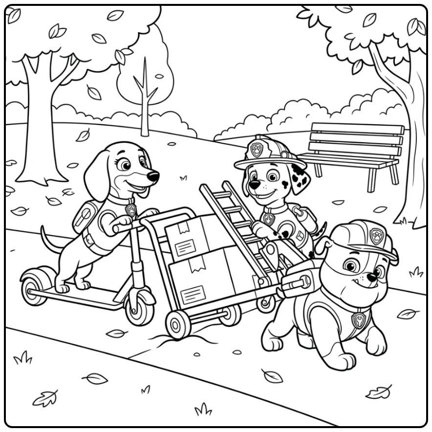 kleurplaat paw patrol liberty; pups redden bezorgkar in park