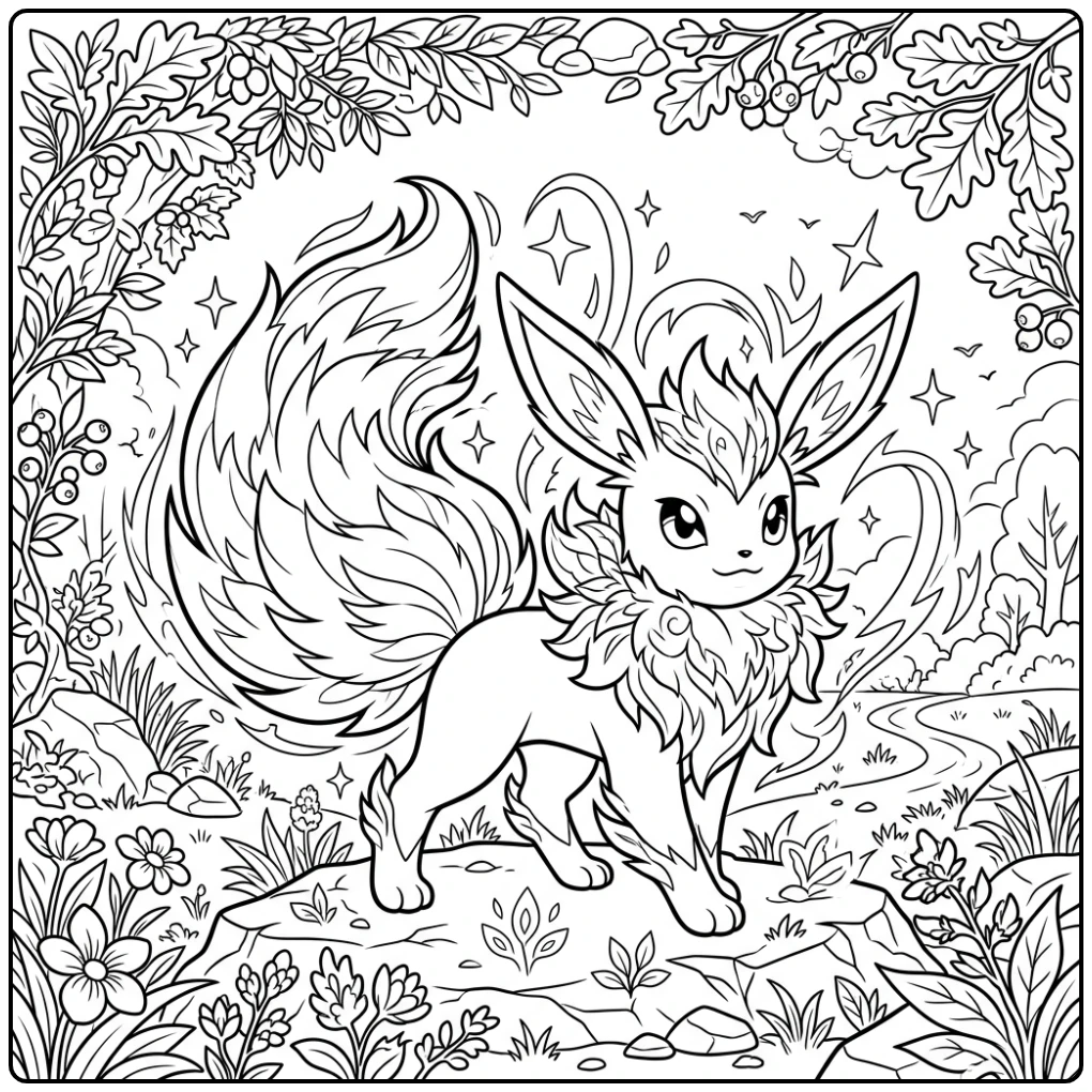 Mega Eevee kleurplaat pokemon schattig eevee: krachtig en vol energie.