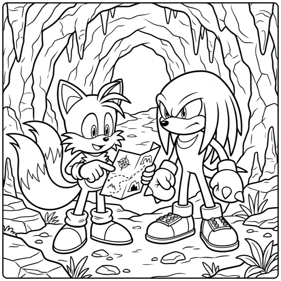 Tails en Knuckles avontuur, Tails kleurplaat met kaart in hand.